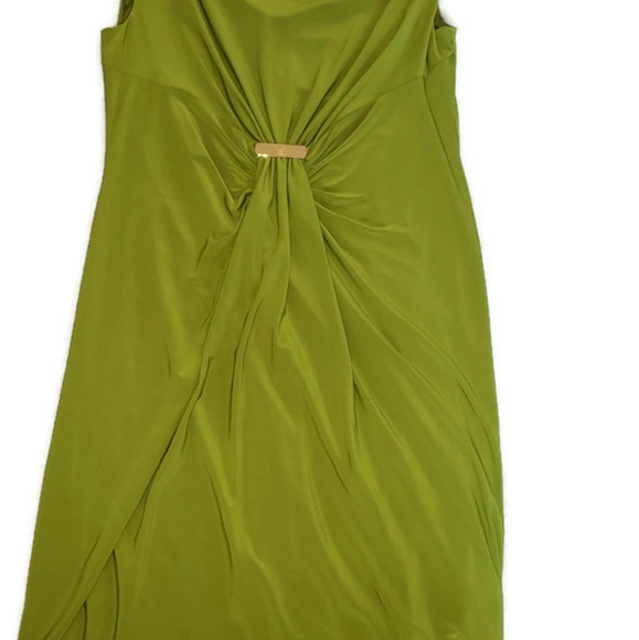 Ronni Nicole green cap sleeve gather waist Silver Buckle dress Size 16 - Picture 4 of 14